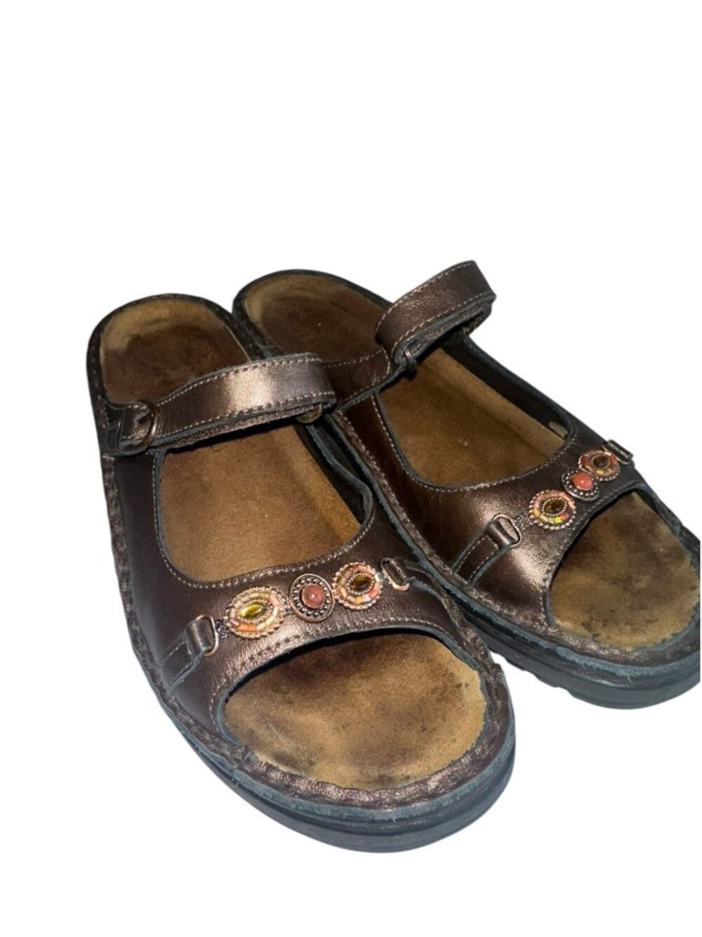 Naot Sandals Sz 37 6-6.5 Johanna Leather Brown Metallic Slides Beaded Shoes